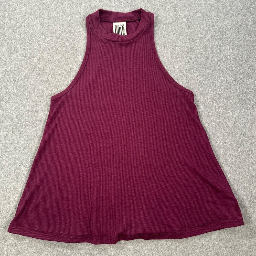 Free People Ribbed High Neck Tank Top Women's X-Small Purple Sleeveless Swing